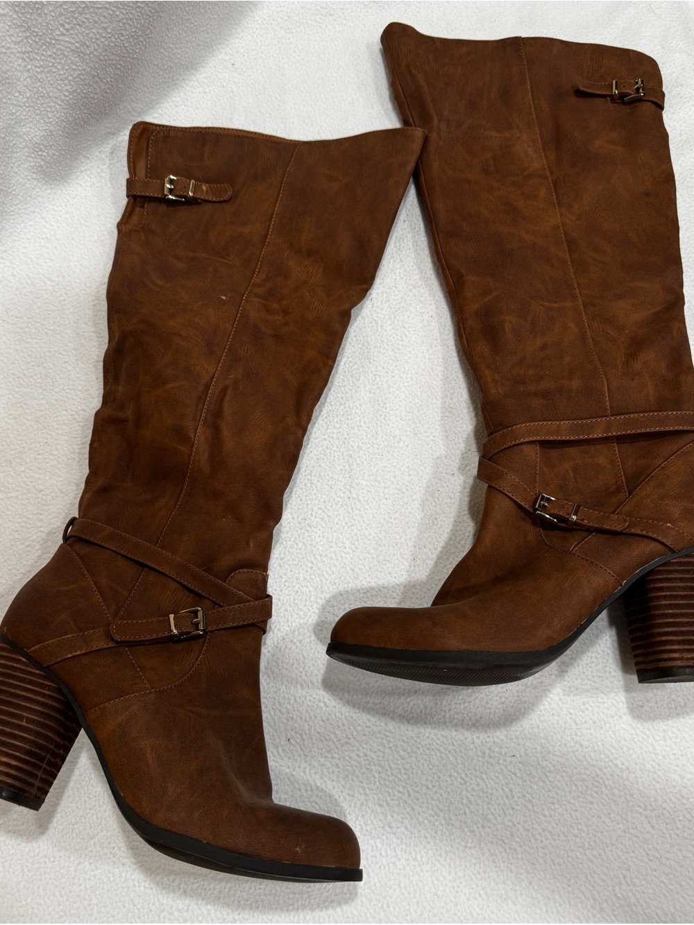 Madden Girl Brown Faux-Leather knee high Heeled boots